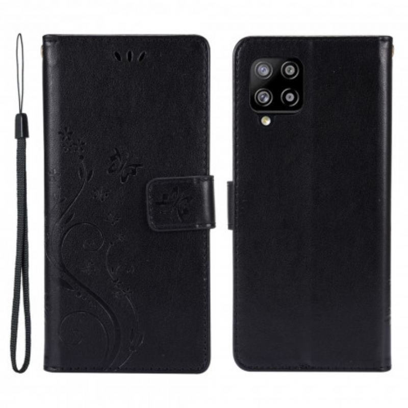 Capa De Couro Para Samsung Galaxy A42 5G Borboletas Ao Vento