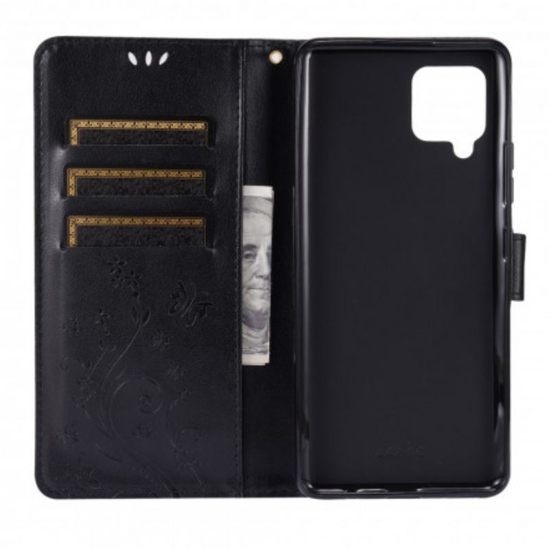 Capa De Couro Para Samsung Galaxy A42 5G Borboletas Ao Vento