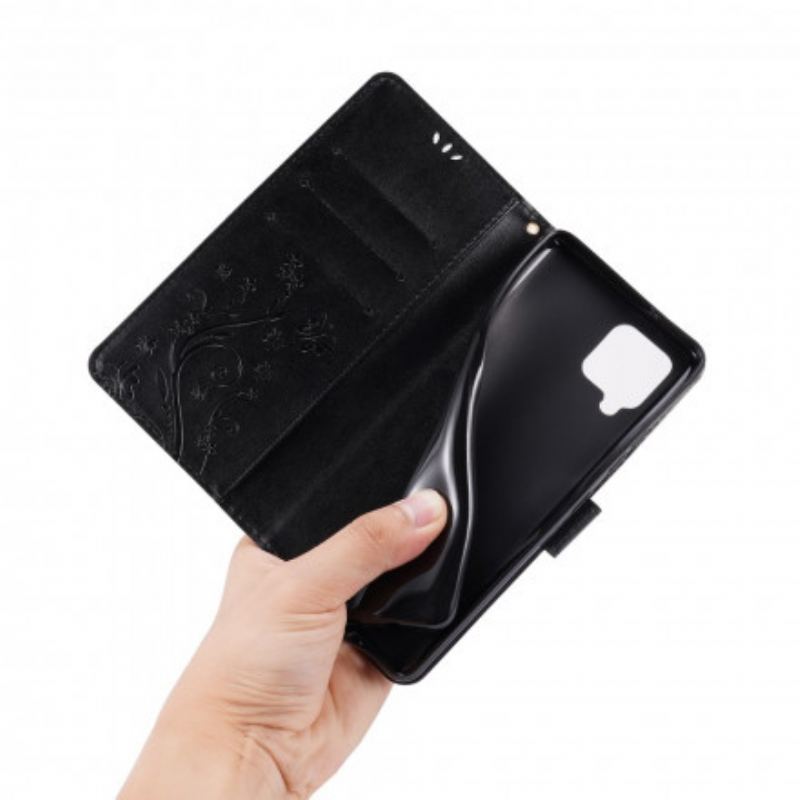 Capa De Couro Para Samsung Galaxy A42 5G Borboletas Ao Vento