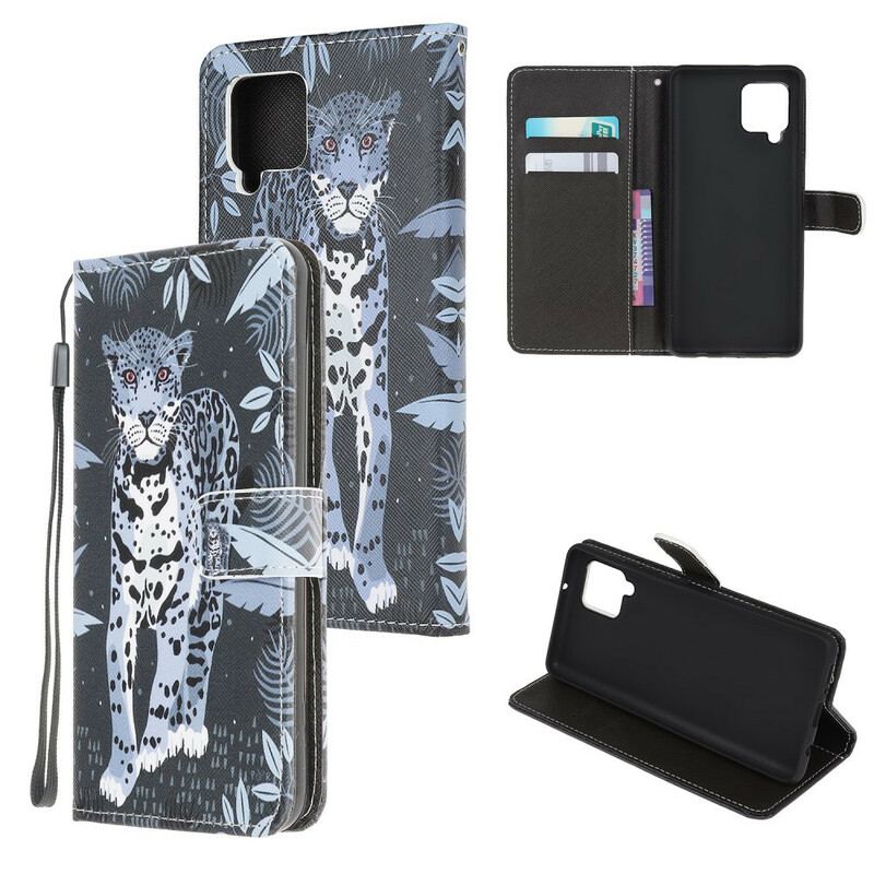 Capa De Couro Para Samsung Galaxy A42 5G De Cordão Leopardo Strappy