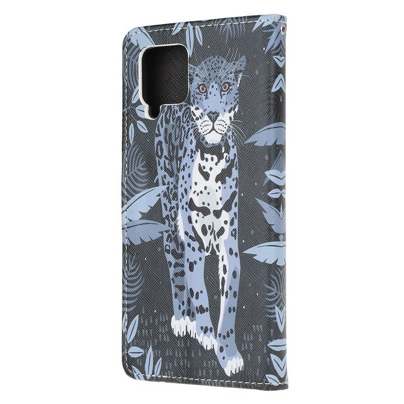 Capa De Couro Para Samsung Galaxy A42 5G De Cordão Leopardo Strappy