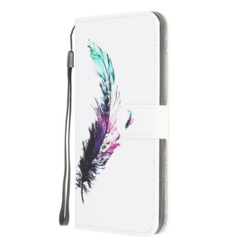 Capa De Couro Para Samsung Galaxy A42 5G De Cordão Pena Com Cordão