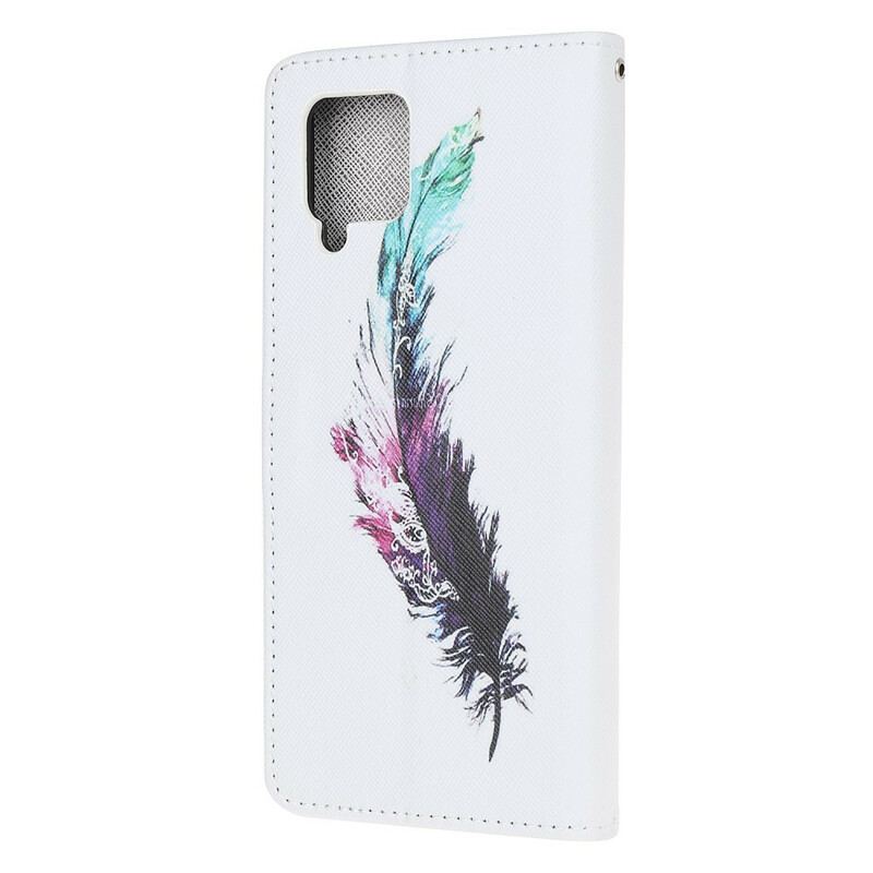 Capa De Couro Para Samsung Galaxy A42 5G De Cordão Pena Com Cordão