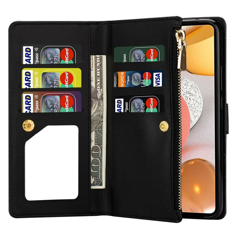 Capa De Couro Para Samsung Galaxy A42 5G Capa Tipo Carteira Carteira Com Zíper De Lantejoulas