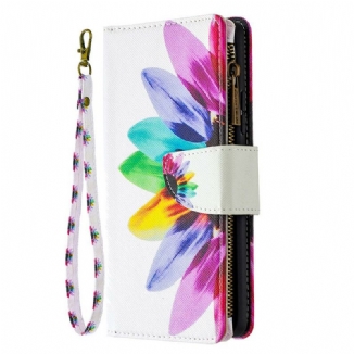 Capa Flip Para Samsung Galaxy A42 5G Bolso Com Zíper Flor