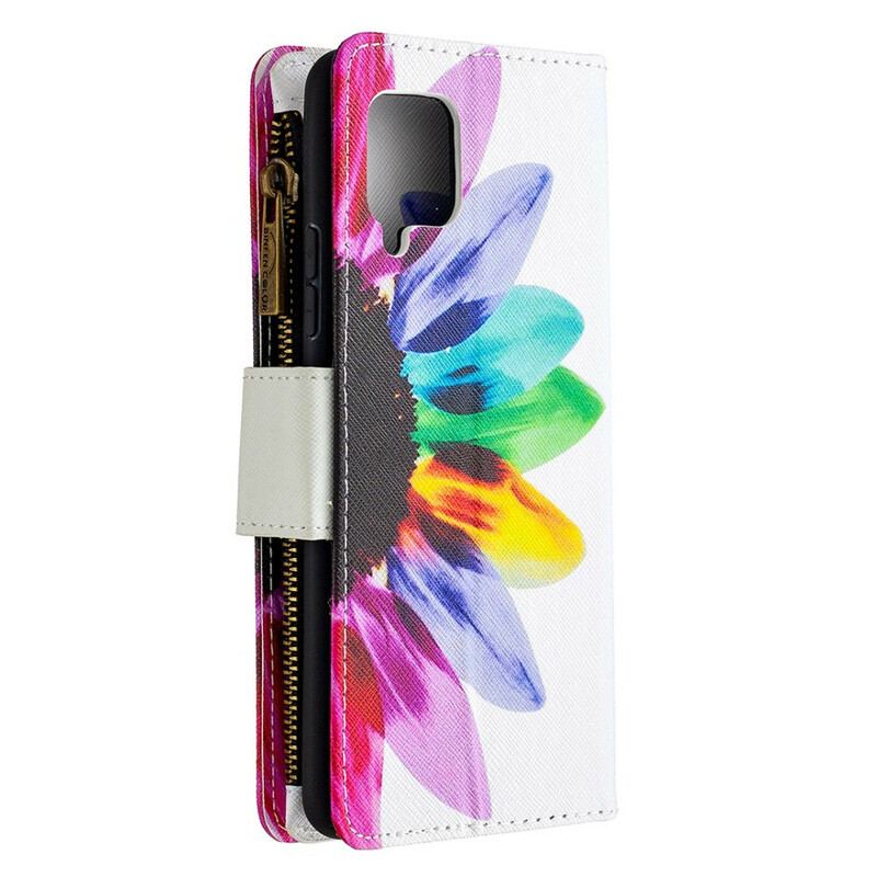 Capa Flip Para Samsung Galaxy A42 5G Bolso Com Zíper Flor