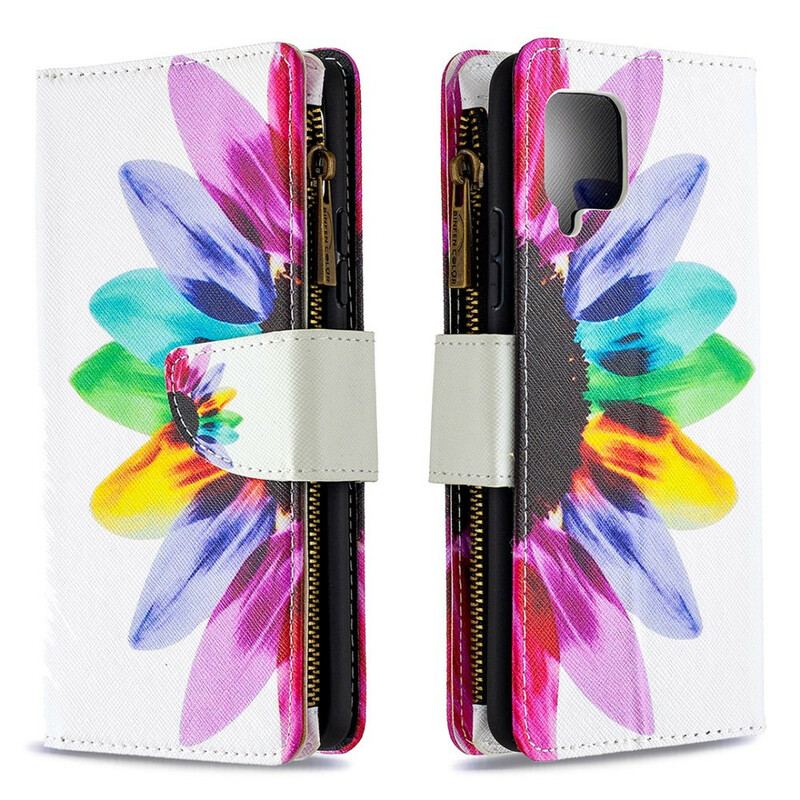 Capa Flip Para Samsung Galaxy A42 5G Bolso Com Zíper Flor