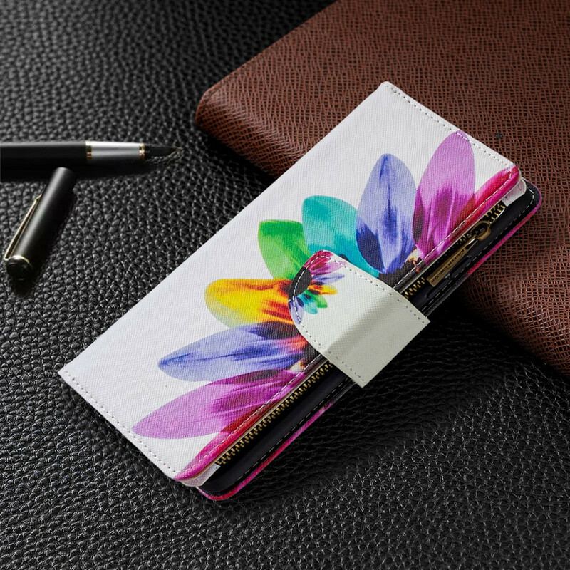 Capa Flip Para Samsung Galaxy A42 5G Bolso Com Zíper Flor