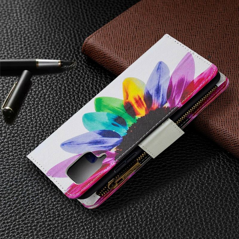 Capa Flip Para Samsung Galaxy A42 5G Bolso Com Zíper Flor