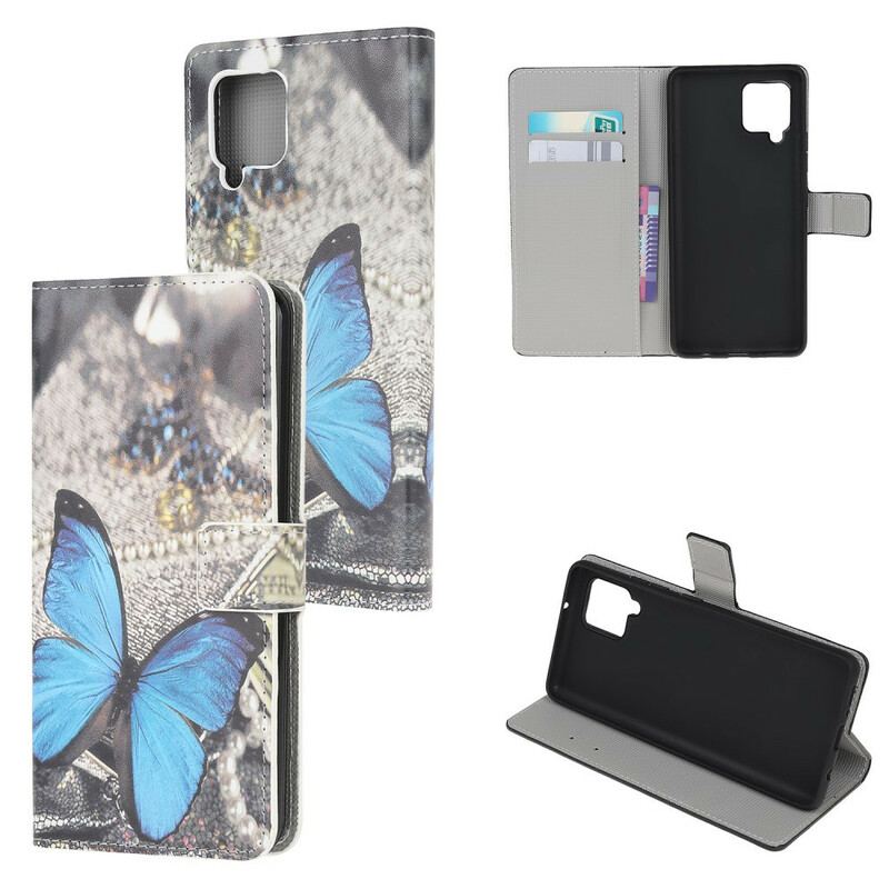 Capa Flip Para Samsung Galaxy A42 5G Borboleta Prestige Azul