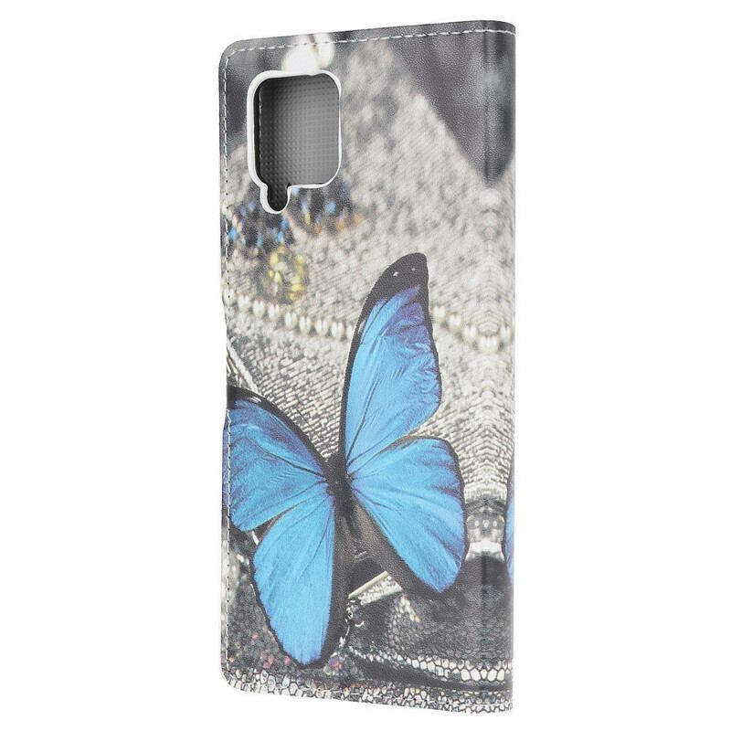 Capa Flip Para Samsung Galaxy A42 5G Borboleta Prestige Azul