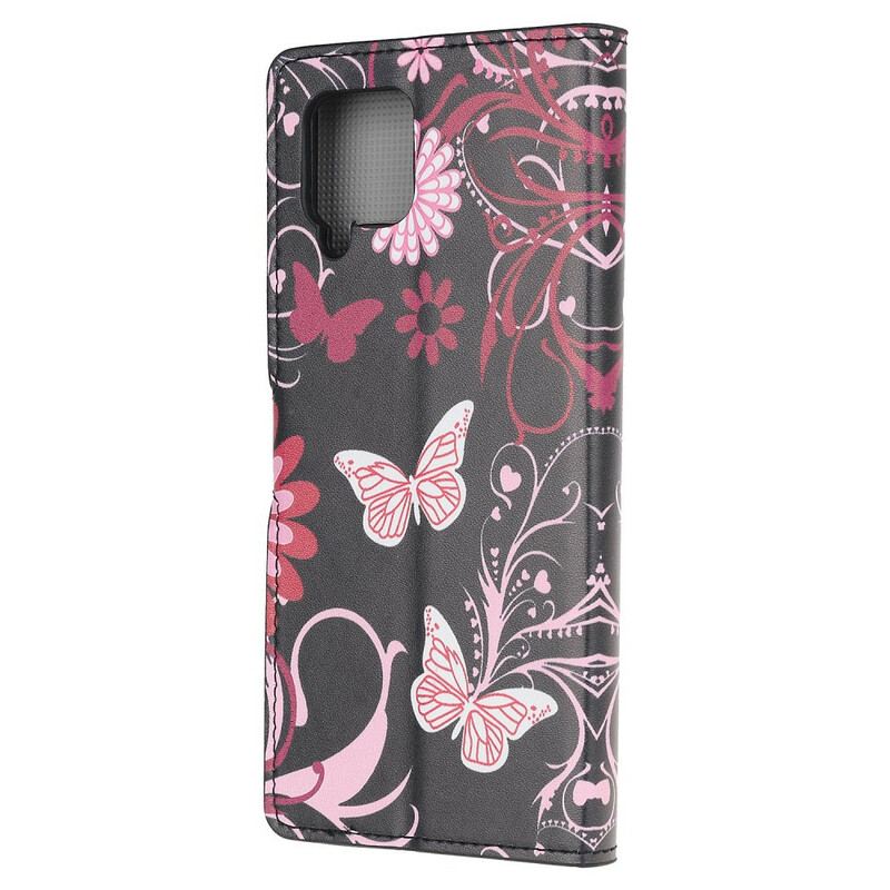 Capa Flip Para Samsung Galaxy A42 5G Borboletas E Flores