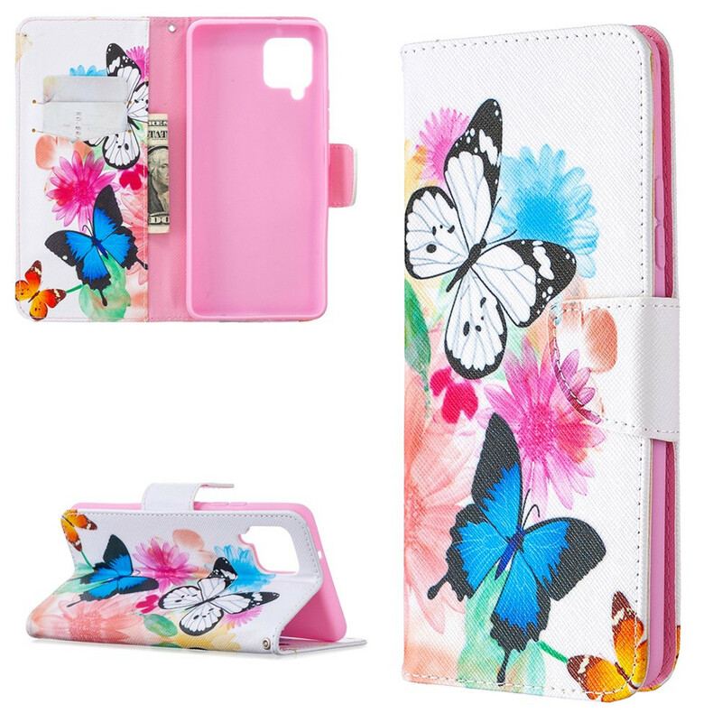 Capa Flip Para Samsung Galaxy A42 5G Borboletas E Flores Pintadas