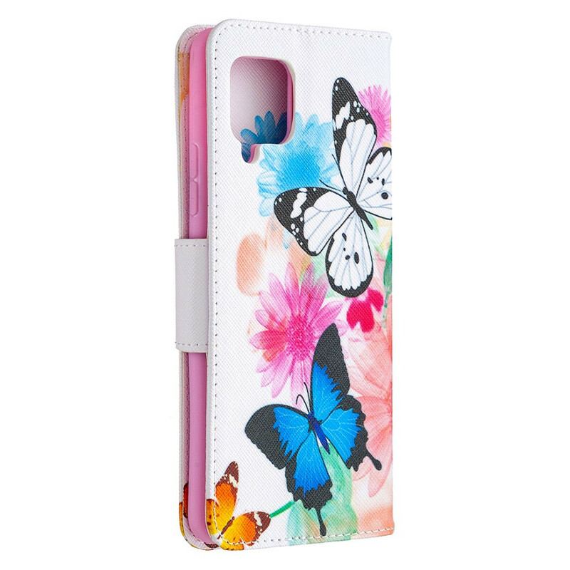 Capa Flip Para Samsung Galaxy A42 5G Borboletas E Flores Pintadas