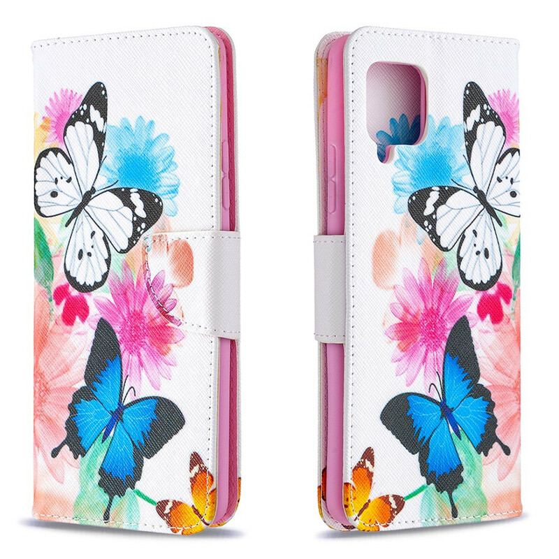 Capa Flip Para Samsung Galaxy A42 5G Borboletas E Flores Pintadas