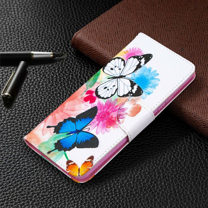 Capa Flip Para Samsung Galaxy A42 5G Borboletas E Flores Pintadas