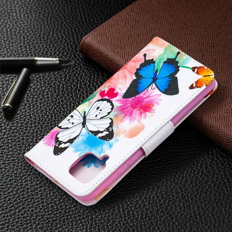 Capa Flip Para Samsung Galaxy A42 5G Borboletas E Flores Pintadas