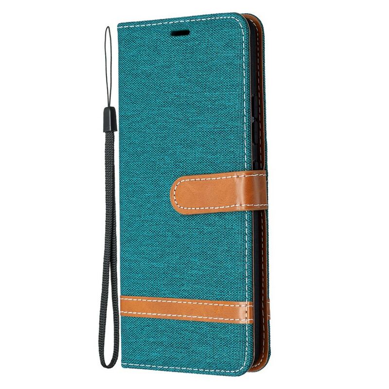 Capa Flip Para Samsung Galaxy A42 5G De Cordão Correia Efeito Tecido E Couro