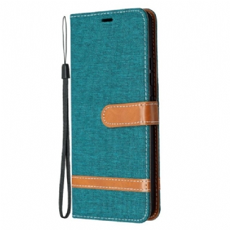 Capa Flip Para Samsung Galaxy A42 5G De Cordão Correia Efeito Tecido E Couro