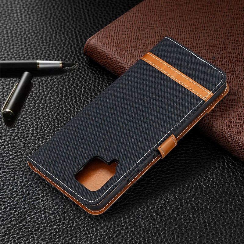 Capa Flip Para Samsung Galaxy A42 5G De Cordão Correia Efeito Tecido E Couro