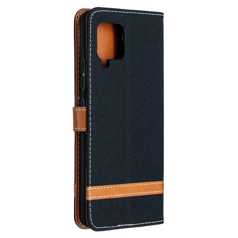 Capa Flip Para Samsung Galaxy A42 5G De Cordão Correia Efeito Tecido E Couro