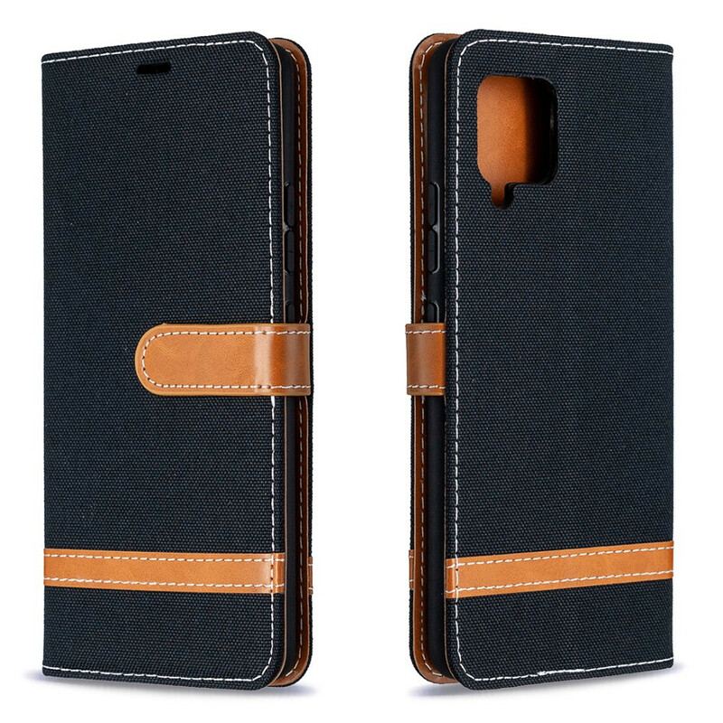 Capa Flip Para Samsung Galaxy A42 5G De Cordão Correia Efeito Tecido E Couro