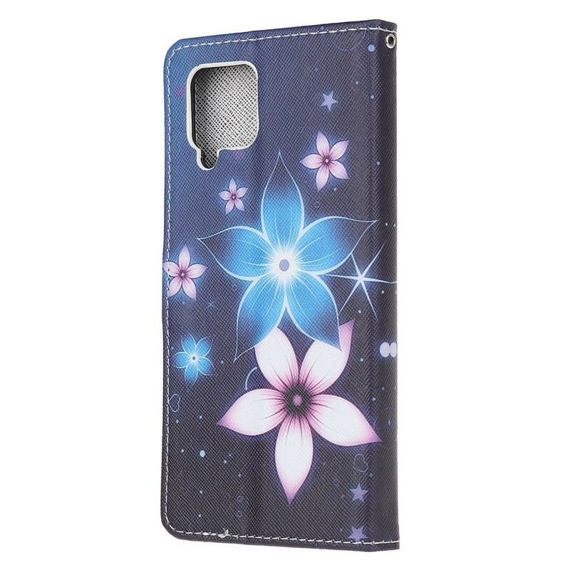 Capa Flip Para Samsung Galaxy A42 5G De Cordão Flores De Cinta Lunar