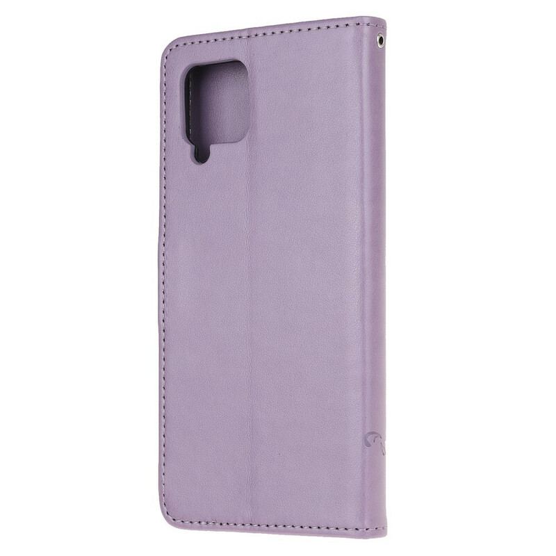 Capa Flip Para Samsung Galaxy A42 5G De Cordão Tanga Borboletas E Flores