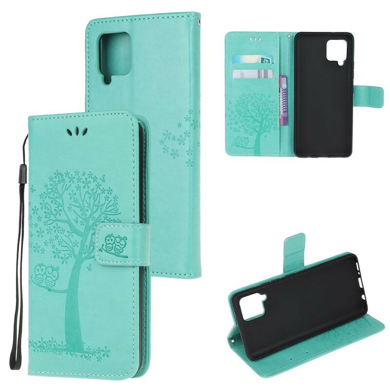 Capa Flip Para Samsung Galaxy A42 5G De Cordão Tanga E Corujas