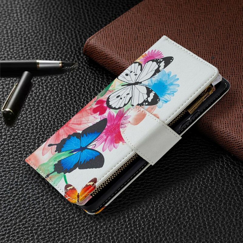 Capa Folio Para Samsung Galaxy A42 5G Bolso Com Zíper De Borboletas