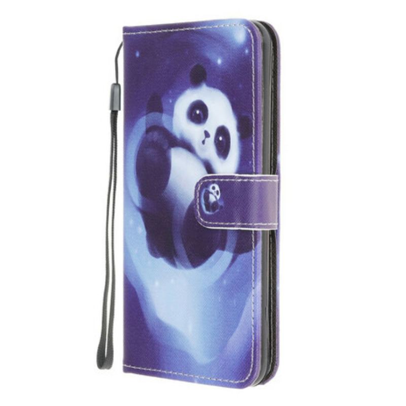 Capa Folio Para Samsung Galaxy A42 5G De Cordão Espaço Panda Com Lanyard