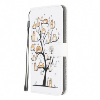 Capa Folio Para Samsung Galaxy A42 5G De Cordão Gatos Divertidos Com Alça