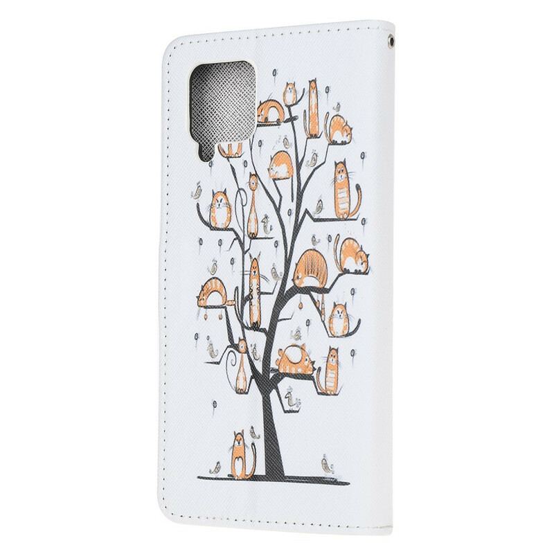 Capa Folio Para Samsung Galaxy A42 5G De Cordão Gatos Divertidos Com Alça