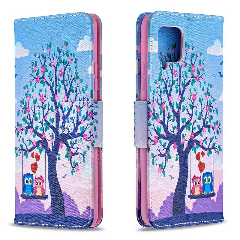 Capa Folio Para Samsung Galaxy A42 5G Corujas No Balanço