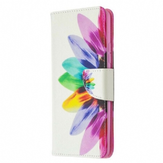 Capa Folio Para Samsung Galaxy A42 5G Flor Aquarela