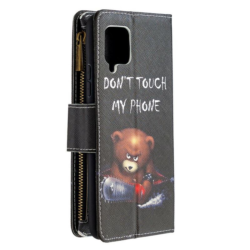 Capa Folio Para Samsung Galaxy A42 5G Urso De Bolso Com Zíper