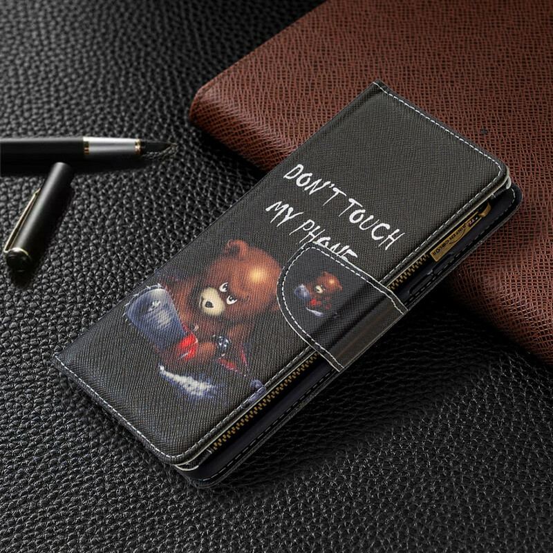 Capa Folio Para Samsung Galaxy A42 5G Urso De Bolso Com Zíper