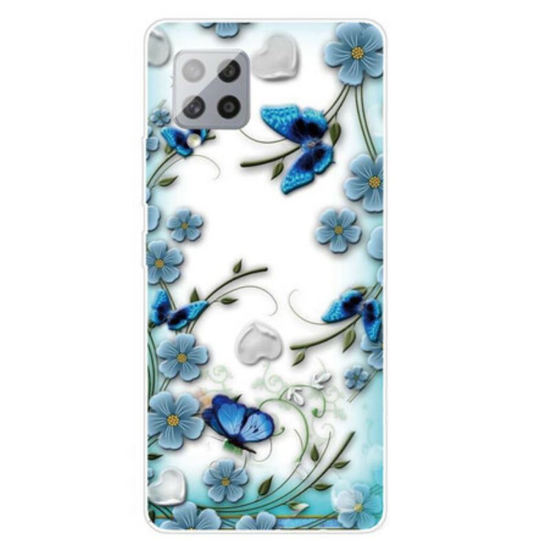 Capa Para Samsung Galaxy A42 5G Borboletas E Flores Retrô Sem Costura