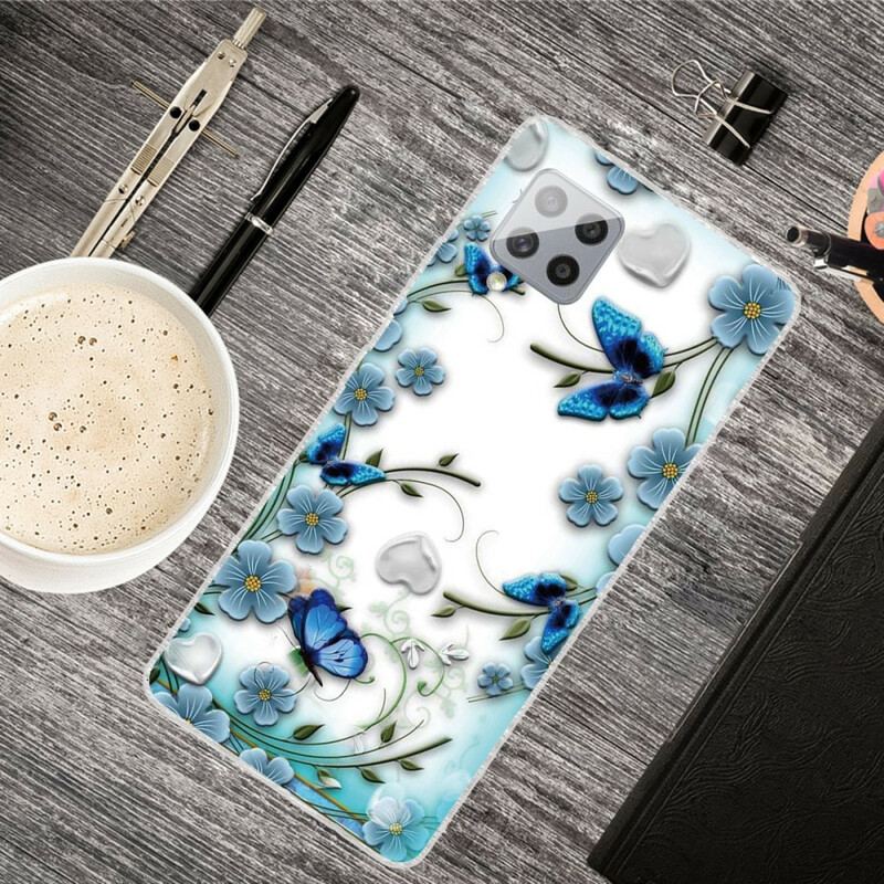 Capa Para Samsung Galaxy A42 5G Borboletas E Flores Retrô Sem Costura