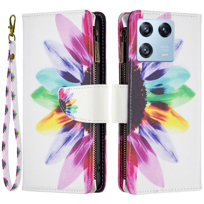 Capa De Couro Para Xiaomi 13 Pro Bolso Com Zíper Flor