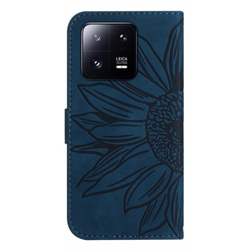 Capa De Couro Para Xiaomi 13 Pro Flor Com Cordão