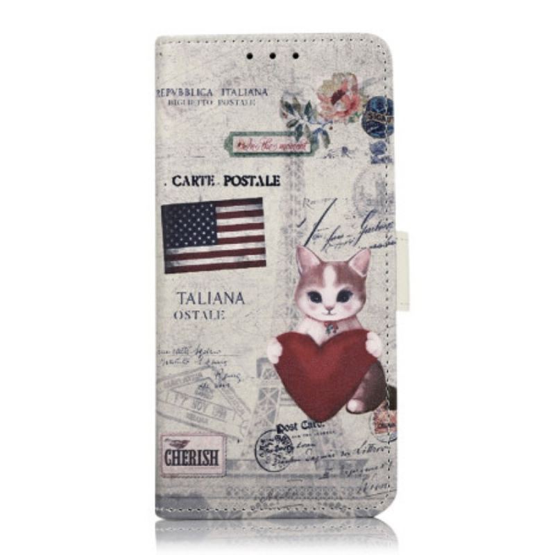 Capa De Couro Para Xiaomi 13 Pro Gato Viajante