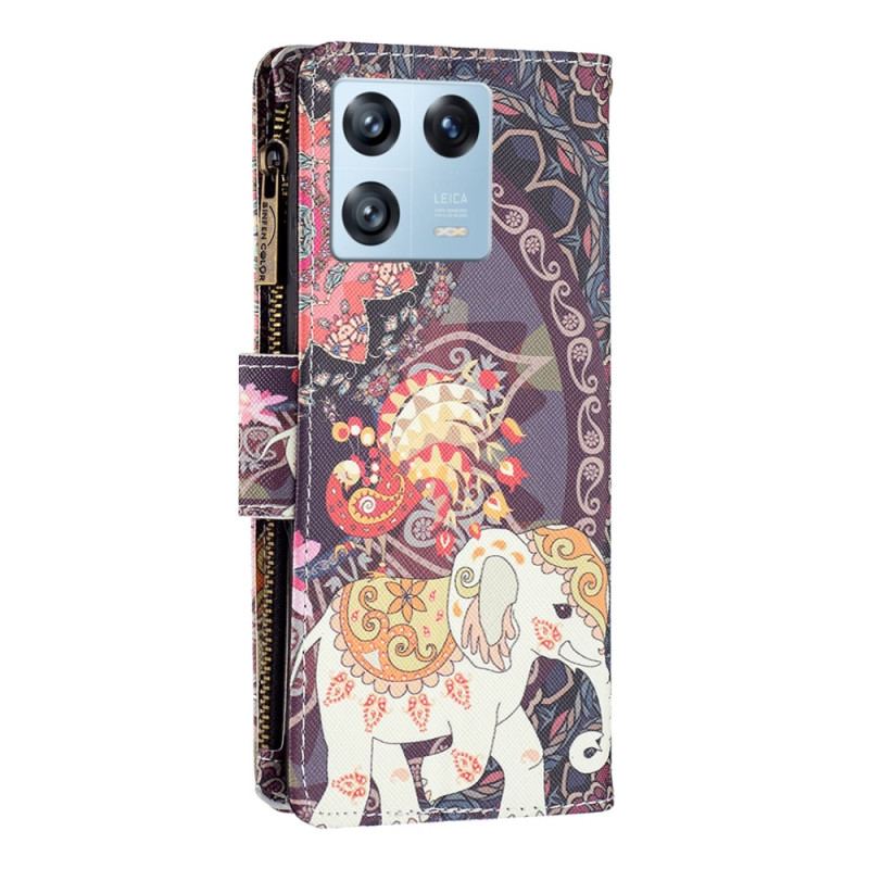 Capa Em Pele Para Xiaomi 13 Pro Bolso Elefante Com Zíper