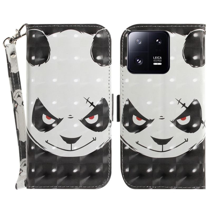 Capa Em Pele Para Xiaomi 13 Pro De Cordão Panda Irritado Com Cordão