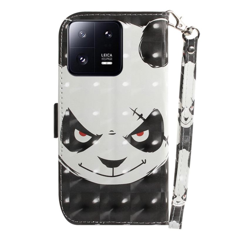 Capa Em Pele Para Xiaomi 13 Pro De Cordão Panda Irritado Com Cordão