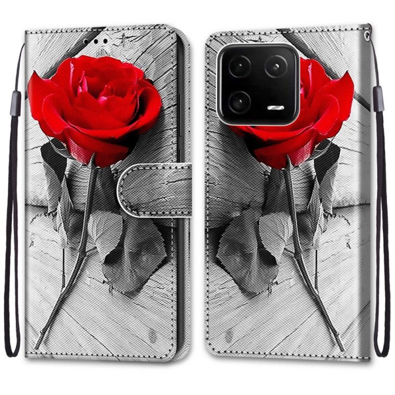 Capa Em Pele Para Xiaomi 13 Pro Floral Com Alça