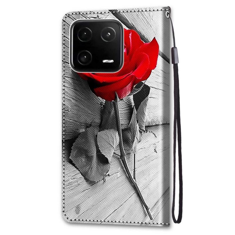 Capa Em Pele Para Xiaomi 13 Pro Floral Com Alça