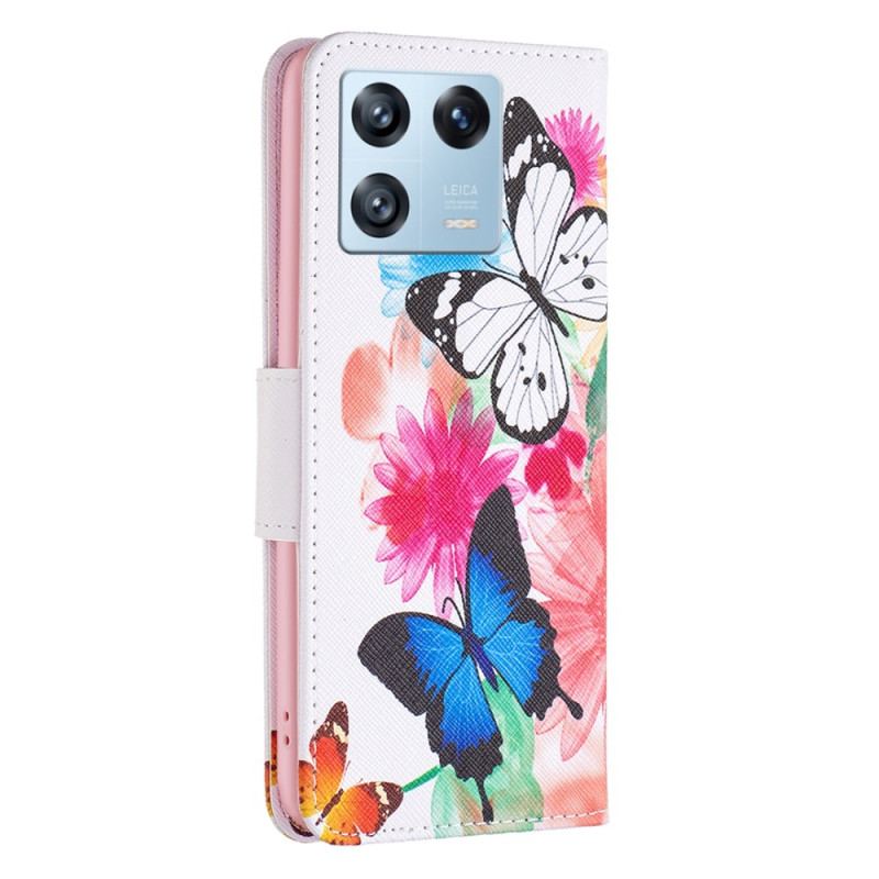 Capa Flip Para Xiaomi 13 Pro Aquarela Borboletas