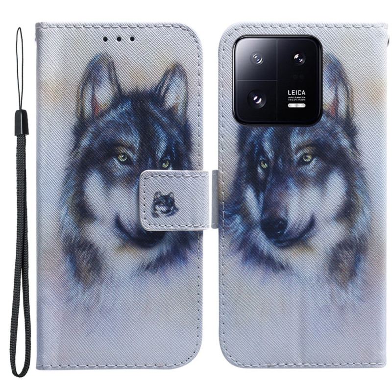 Capa Flip Para Xiaomi 13 Pro De Cordão Cachorro Strappy Aquarela