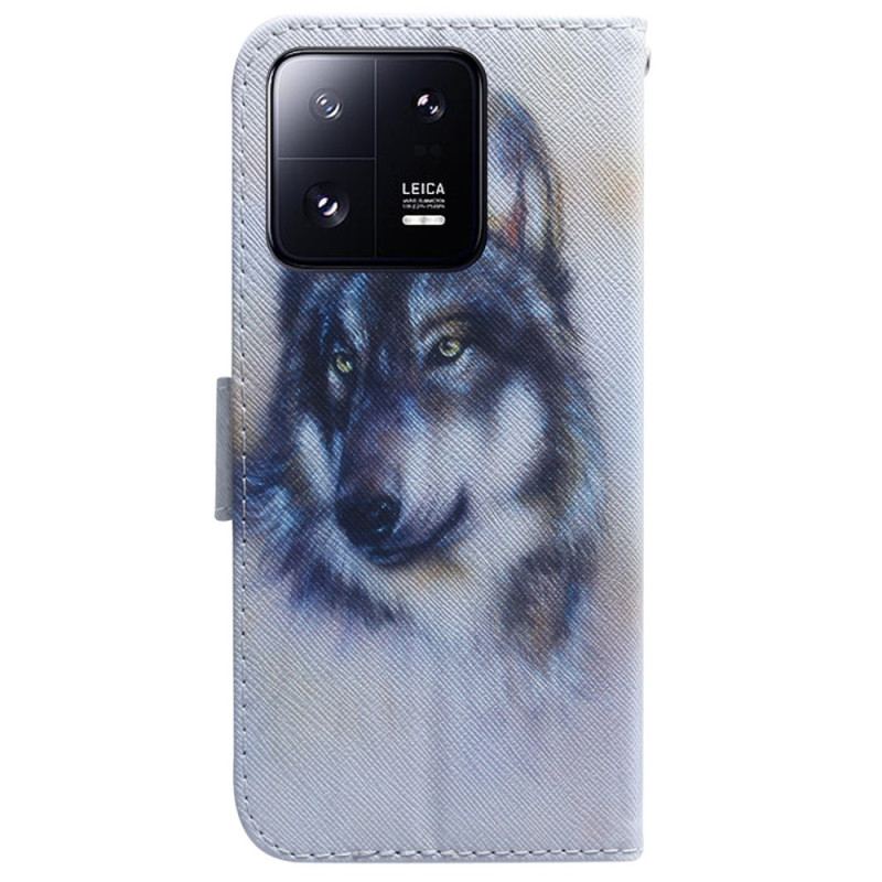 Capa Flip Para Xiaomi 13 Pro De Cordão Cachorro Strappy Aquarela